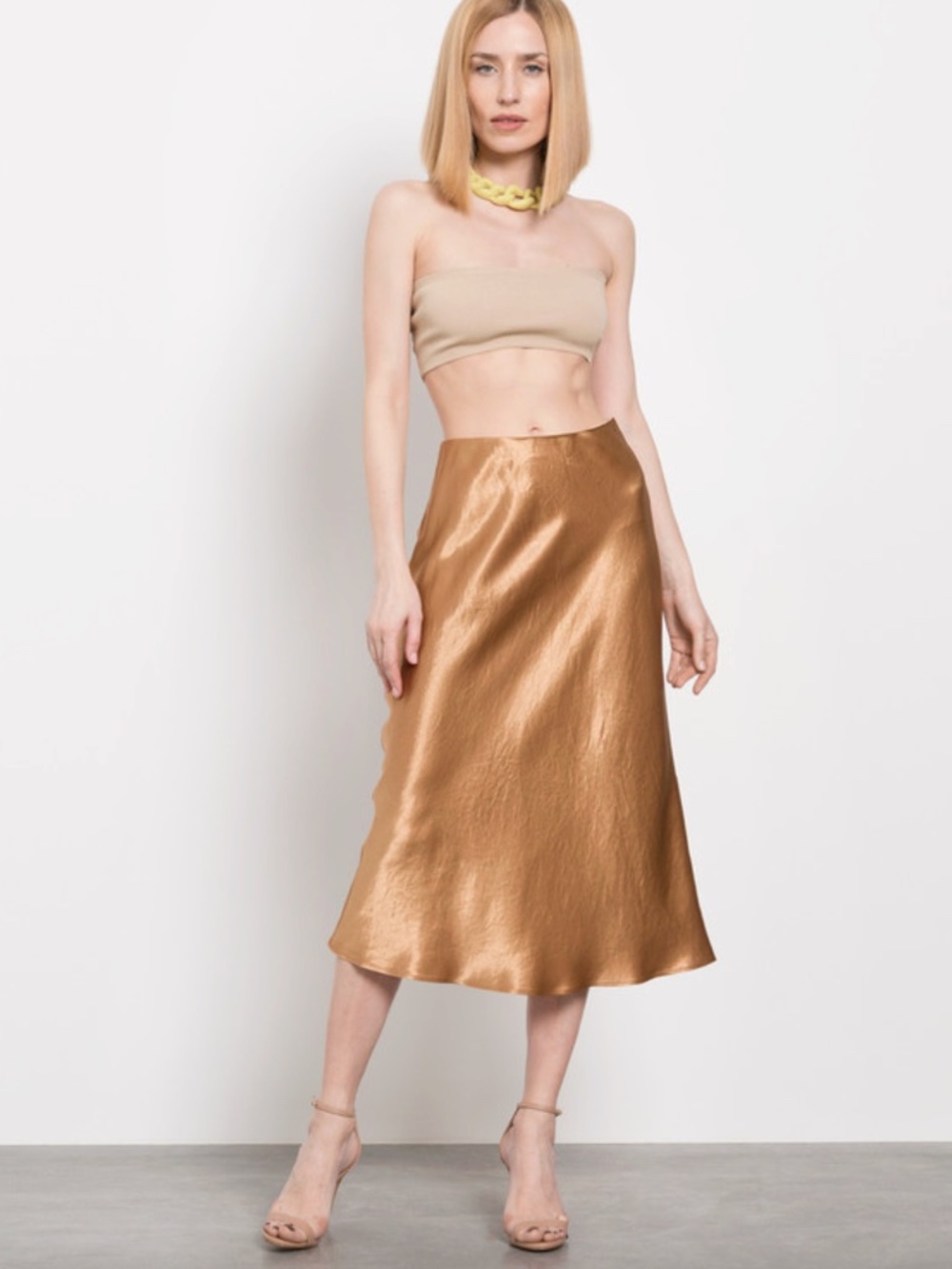 Max Mara Leisure Alessio Bronze Satin Midi Slip Skirt Size 6